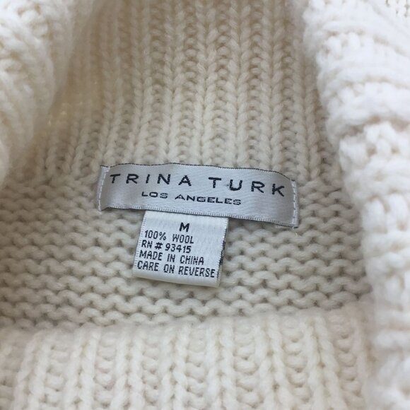 Trina Turk Los Angeles Sleeveless Turtleneck Cable Knit Wool Sweater Medium - Picture 5 of 7